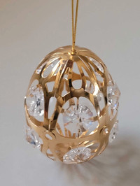 24K Gold-plated Egg Ornament with Clear Swarovski Crystals 