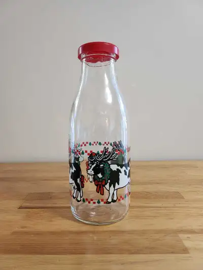 Vintage Christmas Cow Milk Bottle, View more