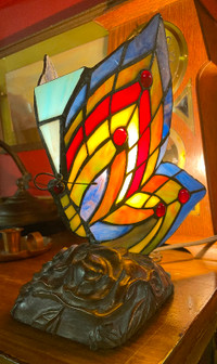 Vintage Stained Glass Butterfly Lamp