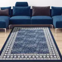 Antep Rugs Alfombras Modern Bordered Non-Skid (Navy Blue, 3' x 5