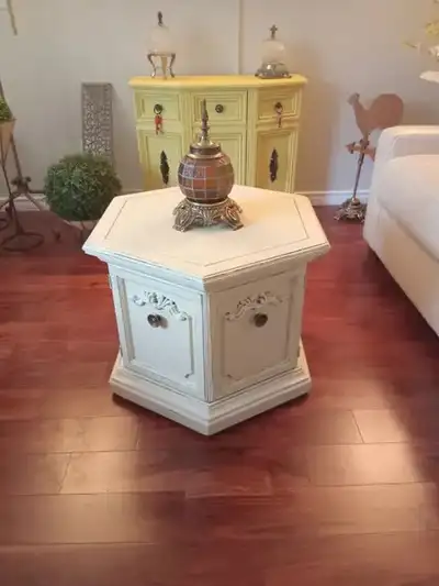Vintage Wooden  Painted Hexagon Side Table Shabby Chic, View more
