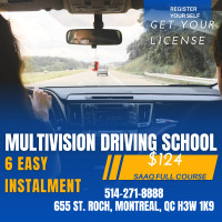 COMPLETE DRIVING LESSONS FOR ONLY $124 + TAXES (6 installments)