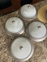 Ceiling Fixture Dome Light Flush Mount Frosted Glass Silver Tone