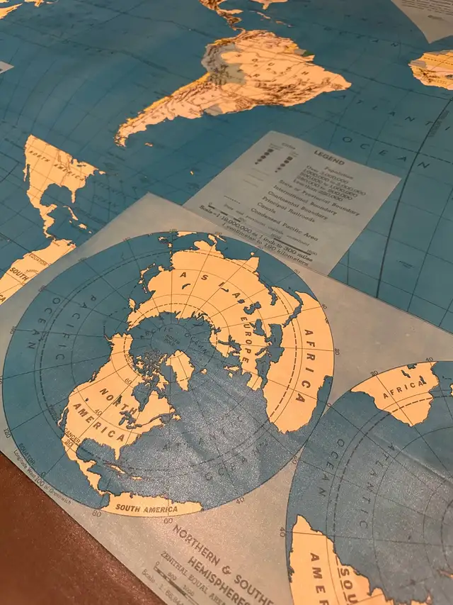 antique 60s WORLD MAP school classroom roll up poster63005666199041122