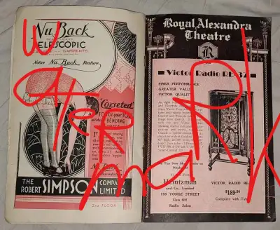 ORIGINAL ROYAL ALEXANDRA THEATRE PROGRAMME, ADS, TORONTO, 1932, View more