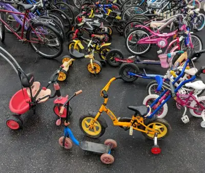 1. Boy's Trike (Red & Blue). It is for $30. 2. Balance Bike (Nakamura). It is for $ 60. 3. Balance B...