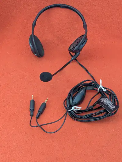 Child's headset with mike and earphone plugs, and inline control, View more