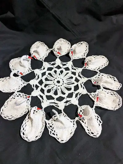 VTG  Crochet Lace Doily 3D Swan Table Centerpiece White 1, View more