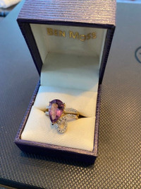 Natural Amethyst and Diamond Ring Gold Plated Sterling Silver