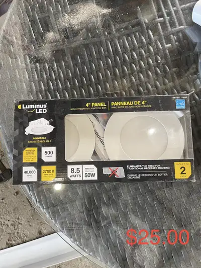 Various lights for sale, prices are on photos. I have 25 boxes of the 2 pack 4” LED pot lights I hav...