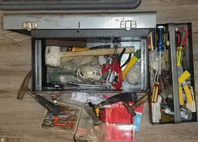 LARGE Locking METAL TOOL BOX, TRAY and VARIETY of TOOLS, View more