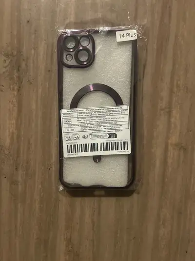 iPhone 14 PLUS cellular phone case that’s transparent & purple , View more