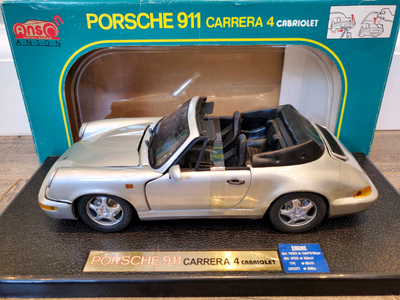 BNIB No. 30309-W 1:18 Diecast Anson Porsche 911 964 Carrera 4 Cabriolet Silver