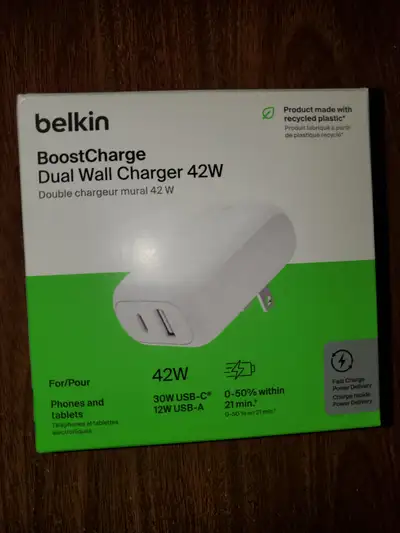 Belkin Boost Charge 40W Dual USB-C PD Wall Charger White NEW, View more