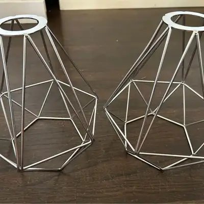 Pair of Silver Metal Cage Lamp Shades, View more