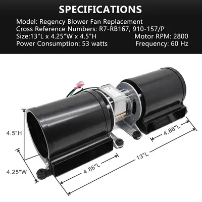 Criditpid Fireplace Blower Fan Kit for Regency Fireplace 910-157/P, Blower Motor Fan for Hampton HI3...