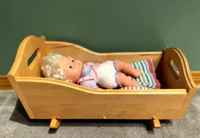 Wood handmade rocking doll crib, View more