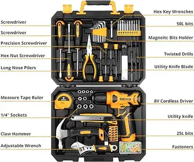BRAND NEW 26 Piece Tool Kit w/ 8V Cordless Drill, Keyless chuck, View more