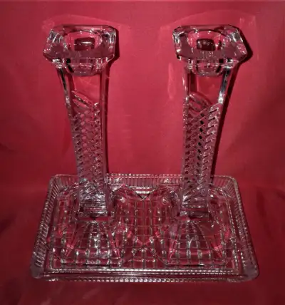 Vintage 3 pce. Clear Cut Glass Candle Stick Holders, View more