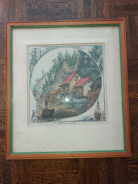 Antique Victorian 1880s hand-colored Quebec engraving - a Sketch