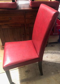 Four Red Accent Dining Chairs (faux leather)