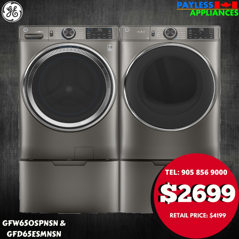GE GFW650SPNSN 28" Front Load Washer GFD65ESMNSN Dryer Pair Sale