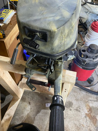 8hp four stroke Honda outboard with gas can 