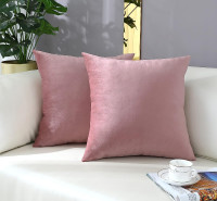 2 NEW NB4U Pink 18x18" Velvet Pillow Covers/Cases