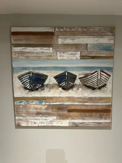Enhance your home decor with this eye-catching canvas art featuring a rowboat painting, sized at 39”...