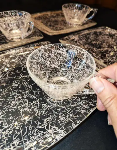 10 MCM Hazel Atlas Pink Spaghetti String Glass Luncheon Dishes!, View more