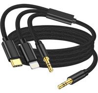 3 in 1 Car Aux Cable for iPhone (Apple MFI Certified) and Androi