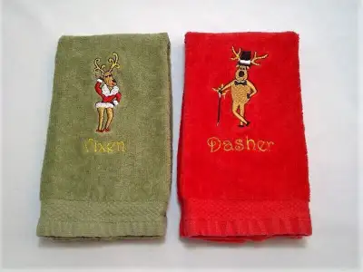 Avanti Linens Christmas Reindeer Fingertip Towels -- Set of 2 Festive his- and hers-style "Dasher" a...