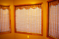 Two Pairs of Bamboo Window Blinds with Outside White Cloth