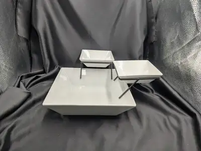 Square White 2 Tier Chip and Dip Serving Set, View more