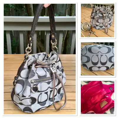 ⭐️COACH grey/ silver drawstring bucket bag short strap/removable long crossbody strap⭐️ *Small/mediu...