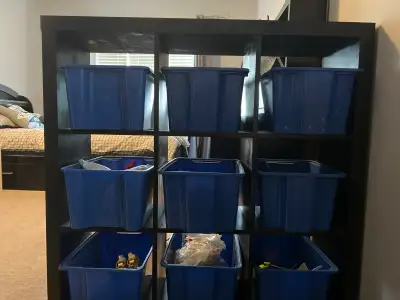 Very solid shelving  unit in black, View more