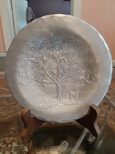 The Forge plate . Deer, doe, doves, apple pear tree., View more