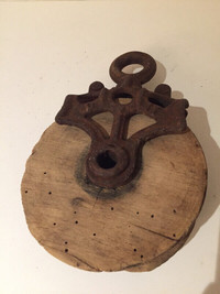 Antique Cast Iron Pulley with Wooden Wheel D17/D18