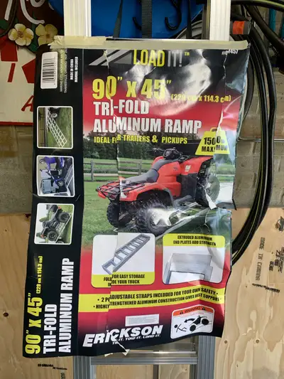 Truck/trailer ramp; trifold; opened but not used; dimensions in photo; purchased at princess auto fo...