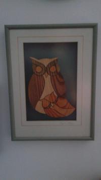 cadre 2 hiboux en bois/ wooden owl frame