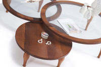 Rotating Wooden Coffee Table, Nesting Table, Tempered Glass