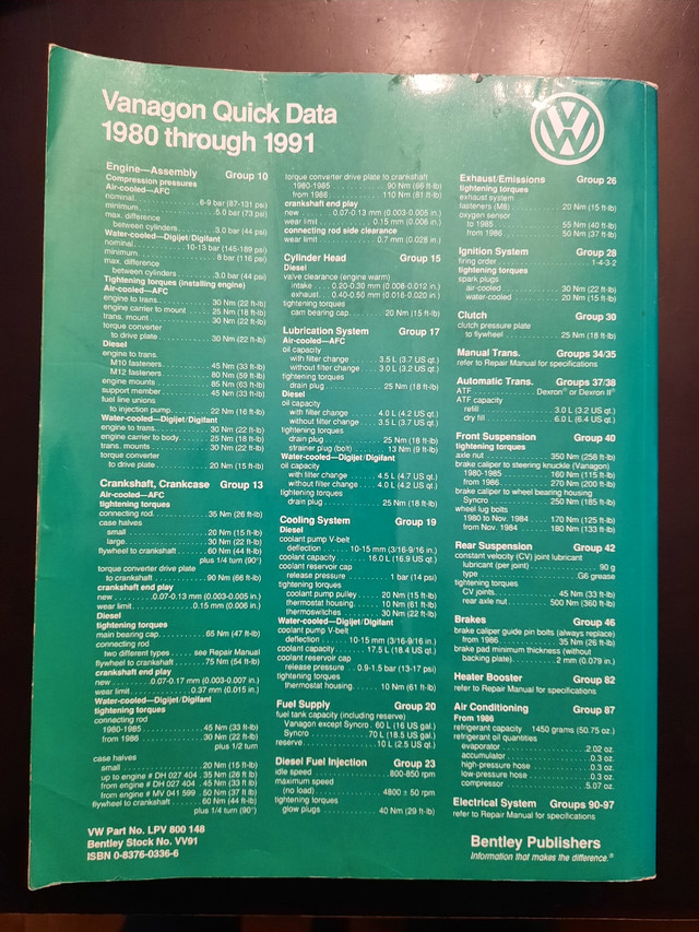 Vanagon Bentley service manual Vanagon dans Pièces de véhicules, pneus, accessoires  à Longueuil/Rive Sud - Image 2