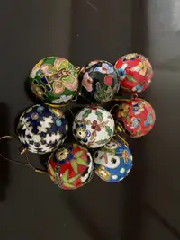VTG Cloisonné Metal Enamel Round Ball Ornament Christmas