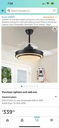 Ceiling Fan with LED Light Blade less Retractable - Brand New