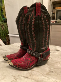 Bottes BOULET python serpent rouges western cowboy vintage femme