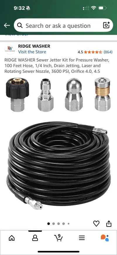 100’ of extension hose for pressure washers. Used for sewer and drain clean out. This was purchased...