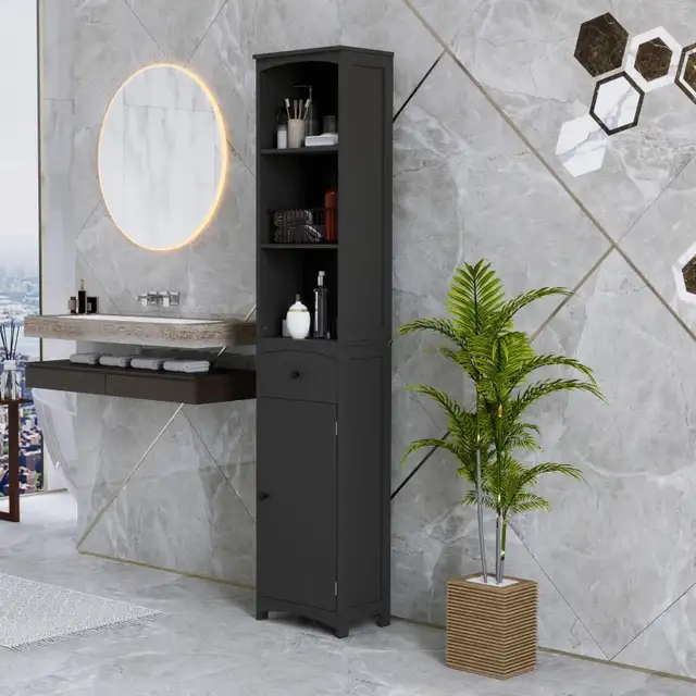 Black 67" Tall Bathroom Cabinet Storage Organizer, Tall Cabinet  in Bookcases & Shelving Units in Markham / York Region - Image 7