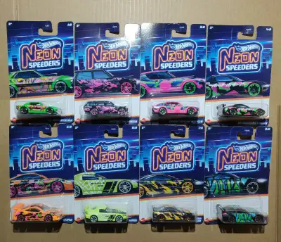New Hot Wheels Neon Speeders set of 8 1/64 diecast cars $45 for the set - 1970 Toyota Celica - Datsu...
