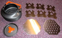 Hexagon shaped stainless steel camping twig stove + kettle