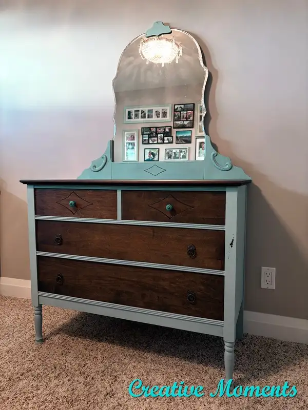 Antique Dresser with beveled Mirror - refinished in Dressers & Wardrobes in Calgary - Image 2